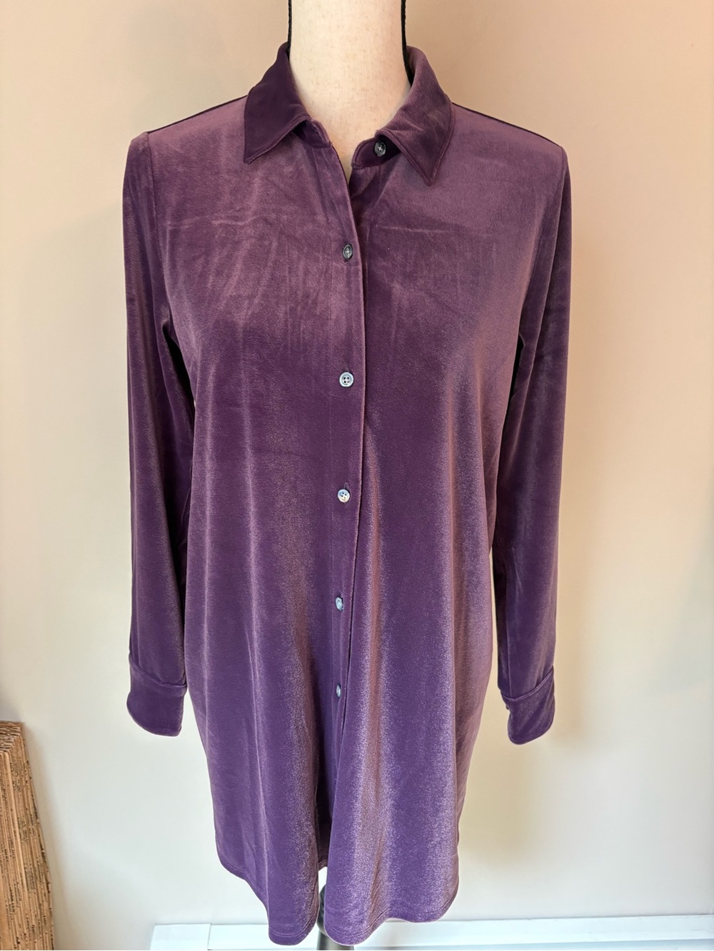 J Jill‎ Wearever Collection Velour Long Sleeve Button-Up Tunic | Women's Sz S